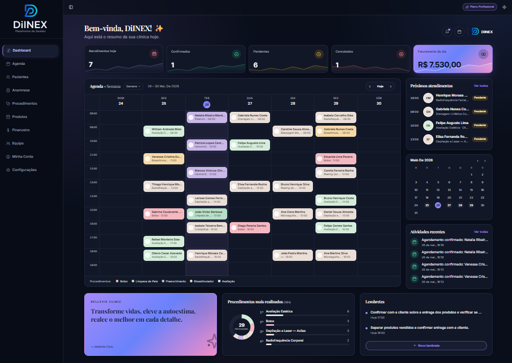 DiINEX — Dashboard e agenda semanal